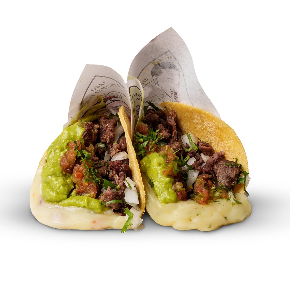 Asada vampiros on crispy cheese-crusted tortillas with guacamole
